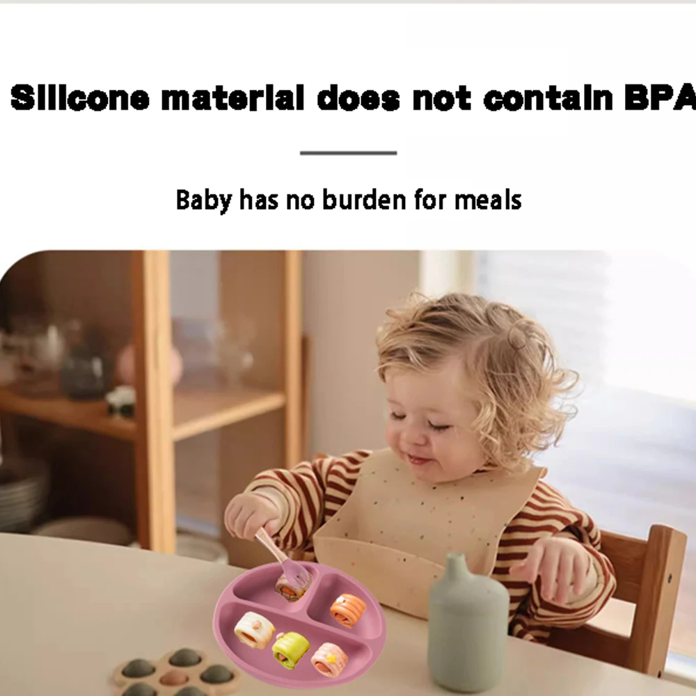 3pcs/Set Silicone Dinner Plate 3 Compartments Reinforced Suction Children's Silicone Bowl